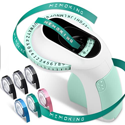 Embossing Label Maker Machine - E975 Vintage Embossed Label Maker with 6 Rolls of 3/8(9mm), Handheld 3D labelling machine, Letter Emboss Label Printer for Home, Office, Kitchen,Child DIY,Gift (Green)