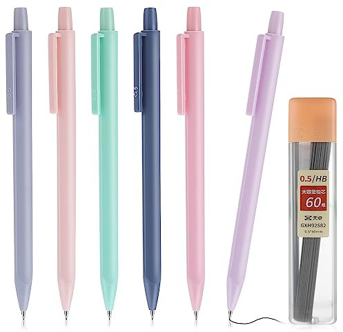 TIESOME 6 Stück bunte Druckbleistifte mit 1 Ersatznachfüllung, niedliche Druckbleistifte 0,5mm mit kleinem Radiergummi Druckbleistift Preppy Ästhetische Bleistifte (6 Farbe +1 Nachfüllung)