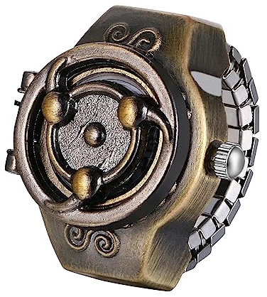 JewelryWe Ringuhr Fingeruhr Herren Uhren - Bronze Vintage Analog Quarz Elastisch Edelstahl Ring Uhr Männer Fingerringuhr Uhrenring für Halloween Vatertag