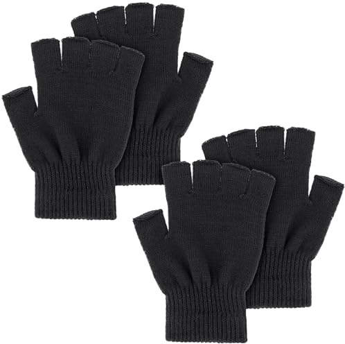 WLLHYF Mitaines unisexes - 2 paires de mitaines d'hiver tricotées extensibles pour écran tactile - Mitaines sans doigts - Pour temps froid - Thermiques et chaudes - Pour hommes et femmes, Noir ,