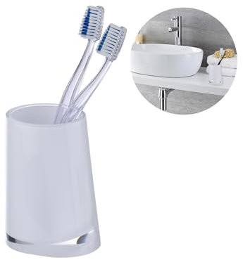 Avilia Bicchiere Portaspazzolini - Contenitore Porta Spazzolini, in Plastica, 8x11x6.7cm, Bianco