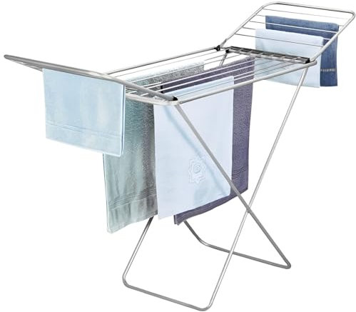 Dekohome Stendibiancheria pieghevole in metallo con ali e superficie di 20 m, supporto per biancheria da interno o esterno, 182 cm di lunghezza x 56 cm di larghezza x 107 cm di altezza, grigio