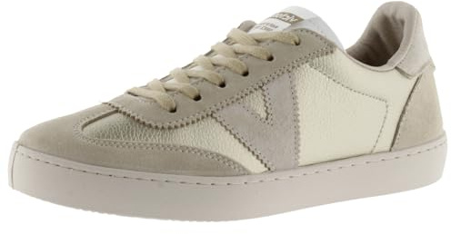 Victoria Basket Basse Berlin Ciclista Effet Cuir Métallisé & Pièces en Croûte De Cuir & Lacets Assortis 1126197 pour Femme Platino 37