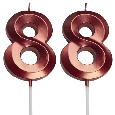2-pack sifferljus med nummer 8, tårtljus, tårtdekorationer, röda födelsedagsljus, tårtdekorationer, kreativa nummerljus