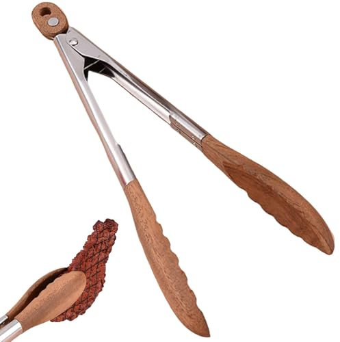 Wjelet 9 Inch Wooden Tongs for Cooking, Ideal Wooden Toaster Tongs for BBQ, Salad, Bread and Pickles, Made of Wood and Stainless Steel, Heat Resistant, Perfect for Serving and Grilling