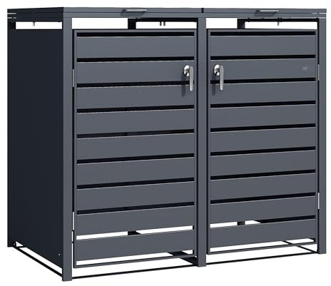 AXI Lucas Cache Poubelle Métallique Anthracite - Abri Poubelle pour 2 conteneurs - Max. 240L - Abri Poubelle Extérieur avec Excellente Ventilation