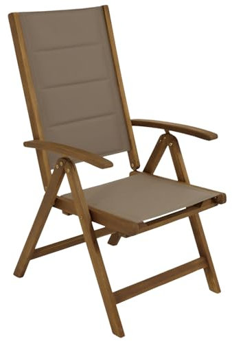 DEGAMO Gartenstuhl Klappsessel Bolivar Hochlehner, 5-Fach verstallbar, Akazie geölt, Kunstgewebe mit Polsterung Graubraun, Outdoor, FSC®-Zertifiziert