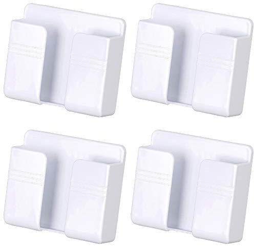 SHILIPAIJC 4pcs Wall Mounted Phone Holder, Adhesive Cell Phone Charging Holder, Mobile Phone Wall Stand Shower Phone Holder for Bed Bedside Shelf Kitchen Bathroom Office (White)