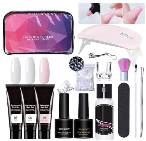 Acunny Poly Extension Gel Kit de Gel de Extensión de Uñas | 3 colores - Cola de construcción con caja de uñas - Base - Juego de capa - Cuidado de manicura profesional para mujeres y niñas