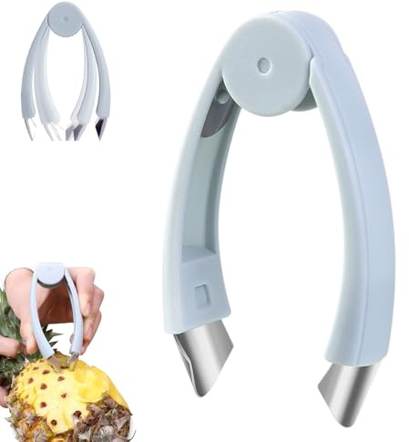 Multifunktionell ananas urkärnare och skärare, ananas ögonborttagare verktyg, rostfritt stål skärare jordgubbsstamborttagare snabbt skär och ta bort pincett köksverktyg (1, BLÅ)