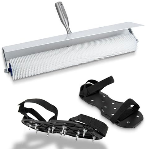 Self-Levelling Cement Tool Kit,Spiked Screeding Compound Roller,Floor Construction Roller Spiked Shoes,500mm Self Leveling Cement Tools Epoxy Flooring Spike Roller