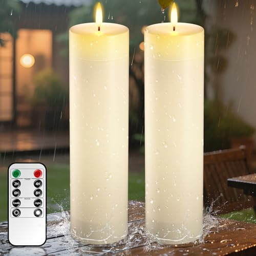 14 x 4 Large Flameless Candles with Remote Timer, Waterproof Outdoor Battery Operated, LED Electric Flickering Pillar Candle for Wedding, Anniversary, Birthday Party and Patio Lanterns Decor, 2 Pack
