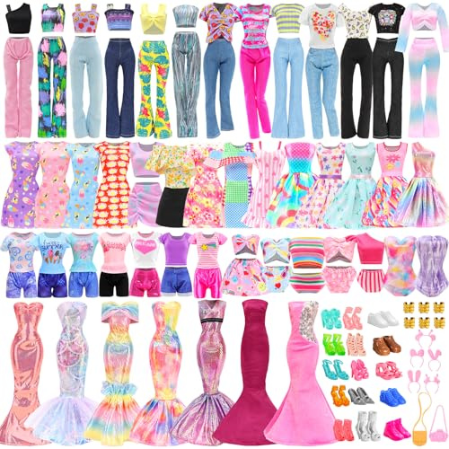 43 Pcs Vêtement & Accessoires de Poupée de 11,5 Pouces 2 Mermaid Robes 5 Tops 5 Pantalons Habits 5 Robes Chics 3 Maillots de Bain 15 Chaussures 13 Accessoire de Poupées 30cm
