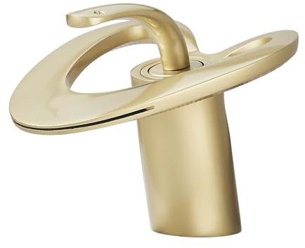TVTIUO Rubinetto per lavabo in oro spazzolato, rubinetto da bagno, con miscelatore per acqua calda e fredda, moderno rubinetto per lavandino, rubinetto con beccuccio a cascata