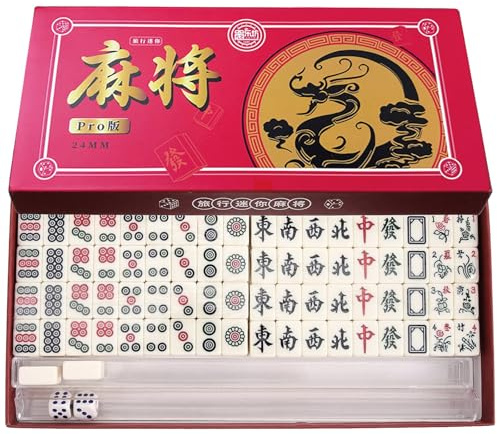 GYHWOFUL Mini Mahjong 24 mm – Jeu de société chinois portable avec 144 carreaux, 2 dés, jeu familial parfait pour la maison ou les déplacements