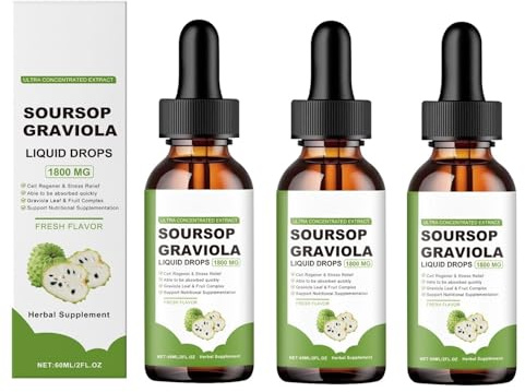 Gouttes liquides de corossol et de graviola - Antioxydants naturels | Favorise l'équilibre général | Arôme naturel | 59 ml,3Bottle