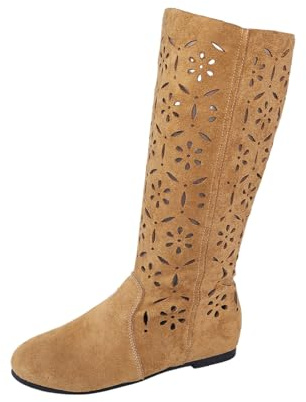 MEECHI Stivaletti Traforati da Donna Stivali da Cowboy Western retrò Stivaletti con Zeppa in Pelle Scamosciata Stivali A metà Polpaccio for Estate/Autunno(Brown,37 EU)