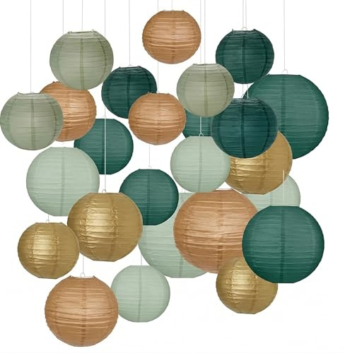 Lot de 21 Lanternes en Papier: Décoratives Rondes Lanterne à Suspendre, Lanterne Boule Suspension pour Fête De Mariage, Anniversaire, Fête Prénuptiale, Fête Prénatale (10cm 15cm 20cm 25cm)