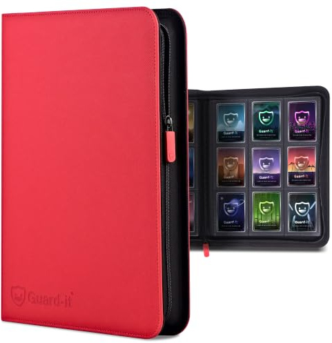 Guard-it - 9 Pocket Trading Card Zip Binder, 360 Cards, Premium Album Material, 20 Side-Loading Pages, Folder for Collectible Games, Sports, TCG (Red)