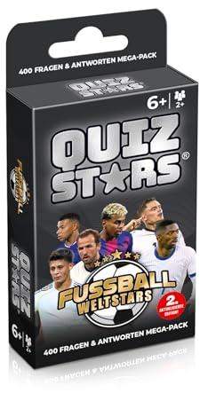 QUIZSTARS, gioco di carte da calcio con 400 domande e risposte, gioco di quiz per bambini e adulti dai 6 anni in su, gioco di conoscenze per il calcio mondiale, gioco di viaggio per 2+ giocatori