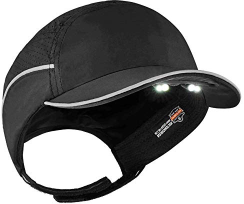 Lightweight Bump Cap with LED Brim Lighting, Baseball Hat Style, Ergodyne Skullerz 8965,Black