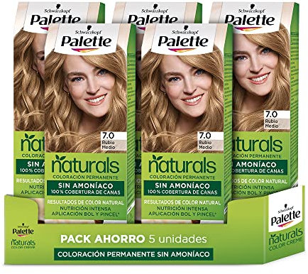 Schwarzkopf Palette Naturals - Tinte 7.0 Rubio Medio - Coloración Permanente Sin Amoníaco- Resultados de Color Natural (Pack de 5)