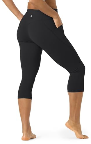 LAPASA Leggings 3/4 Femme Yoga Taille Haute Pantacourt de Sport Capri Amincissant Gainant Respirant Collants Gym Fitness L02B1 Noir L