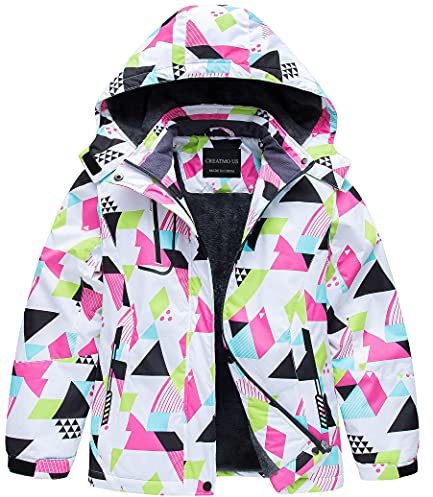 CREATMO US Girls Ski Jacket Winter Coat for Hiking Snowboarding Geometry 4-5