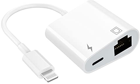 Apple MFi Certified Lightning to Ethernet Adapter - 2 in 1 RJ45 Ethernet LAN Network Adapter with Charge Port for iPhone/iPad/iPod, Plug and Play, Supports 100Mbps Network