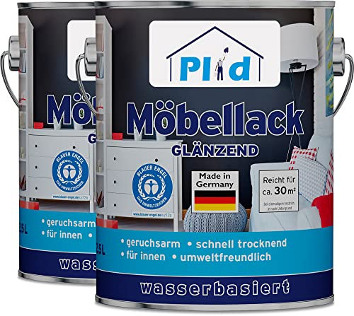 Plid® Möbellack glänzend 5L - Weiß - Holzfarbe außen & innen für Spielzeug- Holzlack Außen wetterfest - Holzschutzfarbe Aussen & Innen - Wetterschutzfarbe Holz - Holzlasur - Farbe für Holz Außen