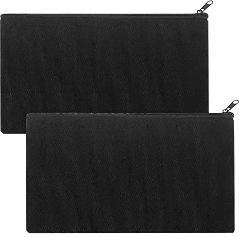 2 Stück DIY Blanko Stoffbeutel, Reise Kulturbeutel, Kosmetiktaschen mit Reißverschluss, Brautjungfern Geschenk Mäppchen, Makeup Tasche, Federmäppchen Klein für Reisen - 21 x 12 cm（Schwarz）