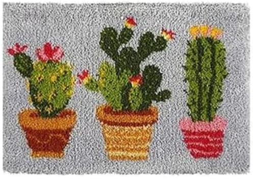 Latch Hook DIY Cats Rug Kit for Adults & Kids, Cactus 50x38 cm
