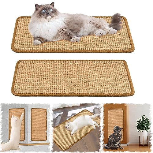 Tapis Sisal Griffoir pour Chat 2PCS Canapé Grattoirs en Sisal Naturel Antidérapant Tapis Gratter Grattoir Vertical