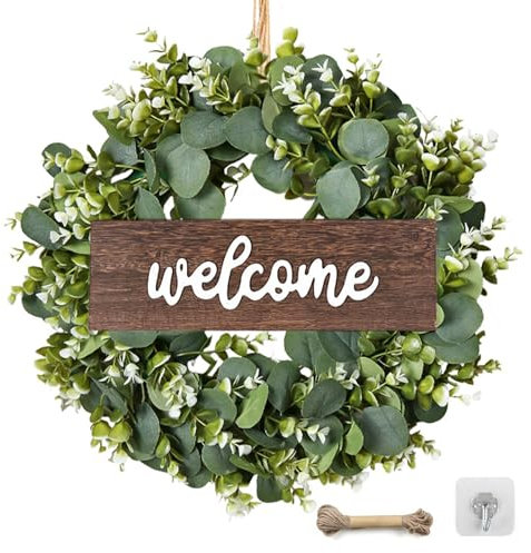 Corona de puerta colorida para puerta, cartel de bienvenida para puerta delantera, corona de verano, corona artificial para todo el año, decoración de primavera, cartel para puerta de casa, puerta,