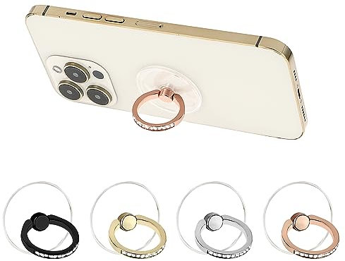 WLLHYF Soporte de anillo para teléfono celular, paquete de 4 soportes de anillo transparente, agarre de dedo transparente de diamante, rotación de 360° grados, compatible con varios teléfonos móviles