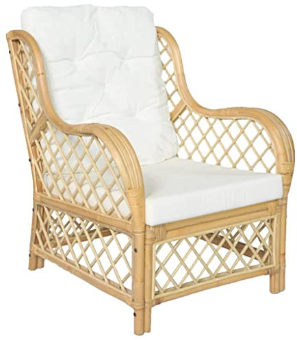 Homgoday Sessel mit Kissen Fernsehsessel Loungesessel Relaxsessel TV-Sessel Fernsehsessel Lesesessel Einzelsofa Ruhesessel Einzelsessel für Schlafzimmer Wohnzimmer Natur-Rattan und Leinen