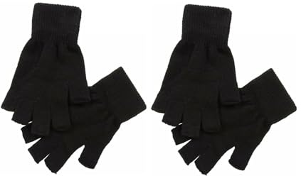 Girls Boys Super Value Thermal Black Winter Fingerless Gloves Unisex Children's Magic Stretch Fingerless Gloves 4-8 Years Approx. (Black - 2 PAIRS)