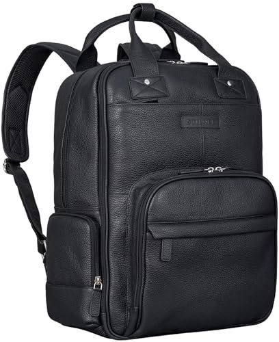 STILORD 'Kasimir' Vintage Leder Wickelrucksack für Damen und Herren Moderner Tagesrucksack Damen Daypack Herren, Farbe:schwarz