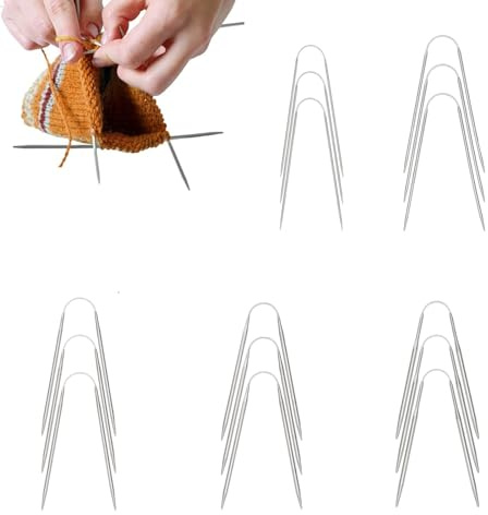 Kotkiddy Lot de 15 aiguilles à tricoter circulaires - 2 mm/2,5 mm/3 mm/3,5 mm/4 mm - Pour chaussettes et bonnets (21 cm)