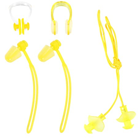 Anneome Juego de 4 Tapones Oídos y Pinzas Nariz de Pvc, Protección Integral para Natación en Niños y Adultos, Color Amarillo