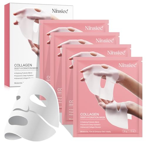 Masque au collagène profondément efficace, masque facial raffermissant et hydratant de nuit hydrogel avec films de collagène pur, masque raffermissant et anti-rides