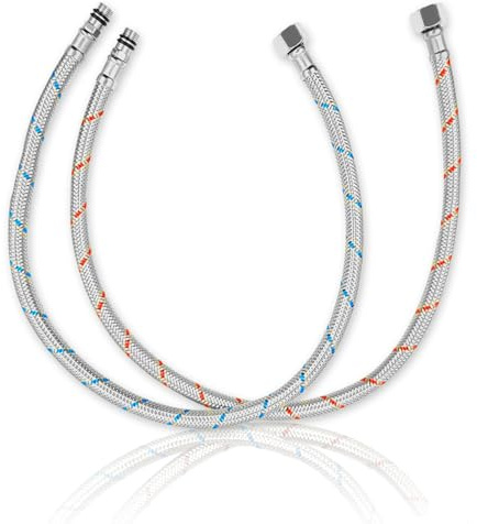 Lot de 2 tuyaux de raccordement - 60 cm - En acier inoxydable blindé - 3/8 - G3/8 x M10 - Tuyau flexible - Pour robinet de cuisine