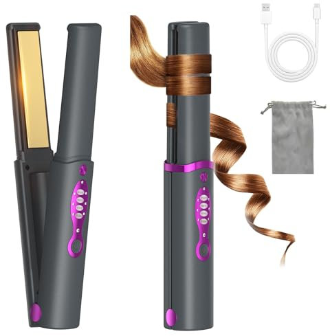 OBEST Kabelloser Haarglätter,2-in-1 Kabelloses Glätteisen und Lockenstab,Tragbarer Reise-Mini-Haarglätter mit Titanium,Schnelle Hitze,Typ-C Wiederaufladbar,3 Temperatur Einstellbar