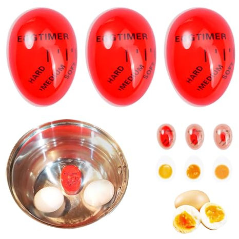 3Pcs Eggtimer,Egg Timer Harz, Wiederverwendbarer Eggtime, Wärmeempfindlich Farbe Veränderung Eieruhr, Eierfarbe ändern Timer, Zeitschaltuhr für Hartgekochte Eier, Eieruhr zum Anzeige Weich/Mittel/Hart