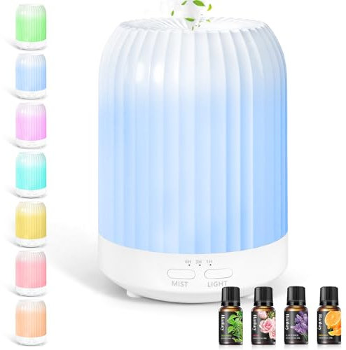 BUOAZR Aroma Diffuser, 250ML Diffuser mit Ätherische Öle, 7 Farben LED, Automatische Abschaltfunktion ohne Wasser, mit 3 Timer Funktion, Ultraschall-Luftbefeuchter für Zuhause Büro Oder Yoga(Weiß)