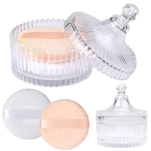 TOLIDA Juego de botes de polvo de cristal, recipiente para polvos corporales, bote vacío para polvos de bebé, con borla de polvo, estuche para polvos corporales, talco, polvo cosmético para viajes