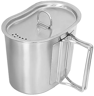 Wegiwuca Campingbecher Mit Sieb Deckel Edelstahl Camping Cup Cooking Cup Tragbares Kochgeschirr Für Camping Wanderrucksacke