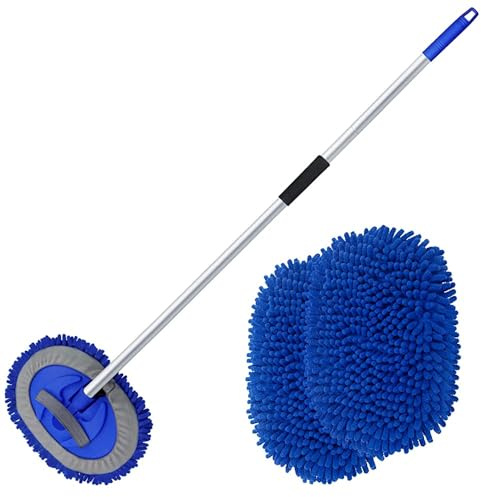 MAXVINI Cepillo para lavar coches telescópico de 160 CM, cepillo de 2 en 1 con mango de 160 CM, de cuatro piezas, retráctil, mango largo de 180° de giro, multifuncional, fregona para coches, RV