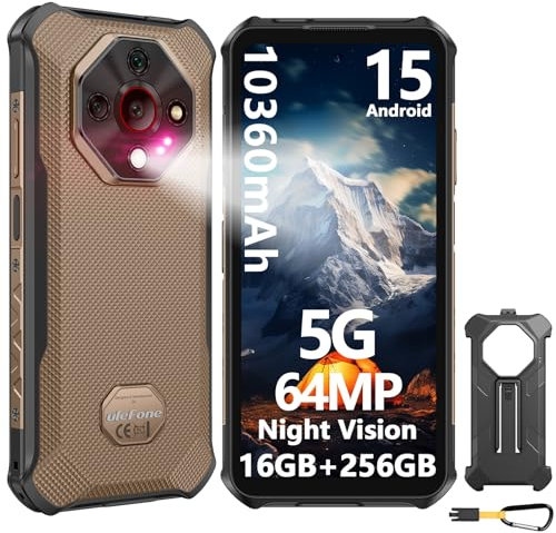 Ulefone Armor X16 Pro 5G Rugged Smartphone Android 15 2025, 16GB+256GB/2TB 10360mAh 33W 64MP+25MP Night Vision Dimensity 6300 6.56 Dual SIM Waterproof Mobile Phone Fingerprint ID NFC UK -Sand Dune