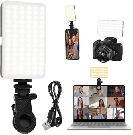 96 LED-Perlen Selfie Licht Handy, 2500k-6500k Handy-Fülllicht mit Clip Und Kamera-Adapter, USB Wiederaufladbare, 3 Farben Und 2 Modi Selfie Handy Licht für Tablets, Laptops, Desktop-Computer, Kameras